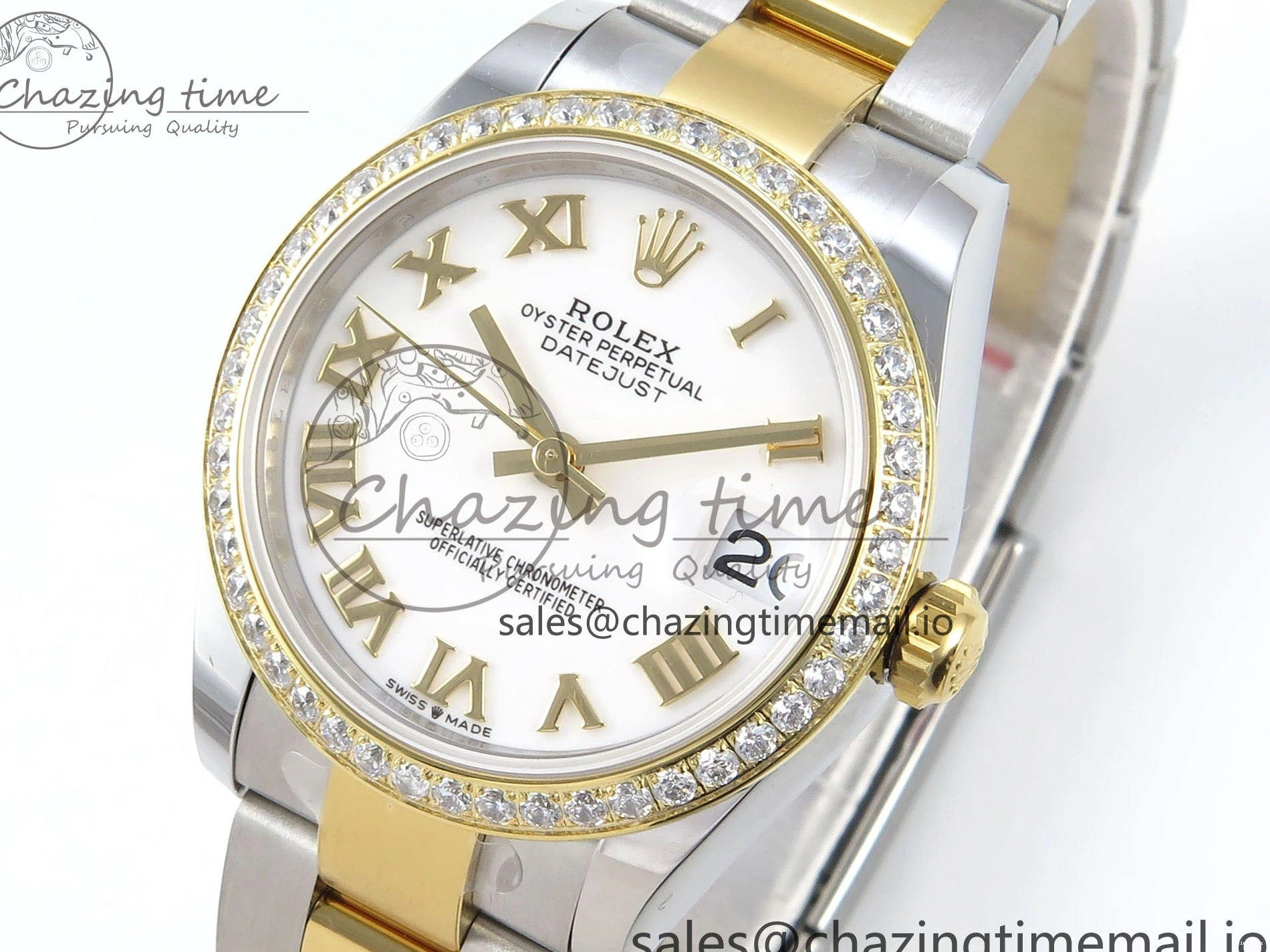 MiroTime 0317 DateJust 31 278383RBR ARF 1:1 Best Edition 904L Steel White Roman Dial Diamonds Bezel on SS YG Oyster Bracelet ETA Cozy 400